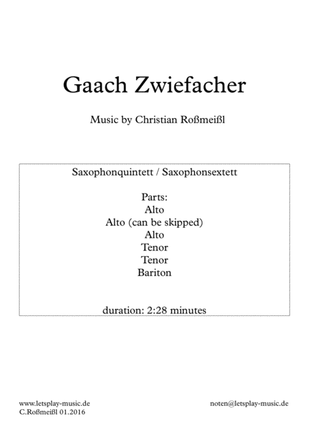 Gaach Zwiefacher For Saxophonensemble Sheet Music