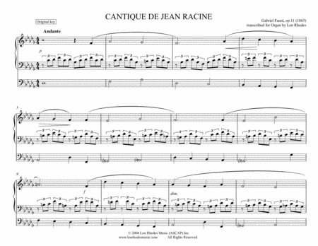 Free Sheet Music Gabriel Faur Cantique De Jean Racine Op 11 Arranged For Organ Solo Original Key