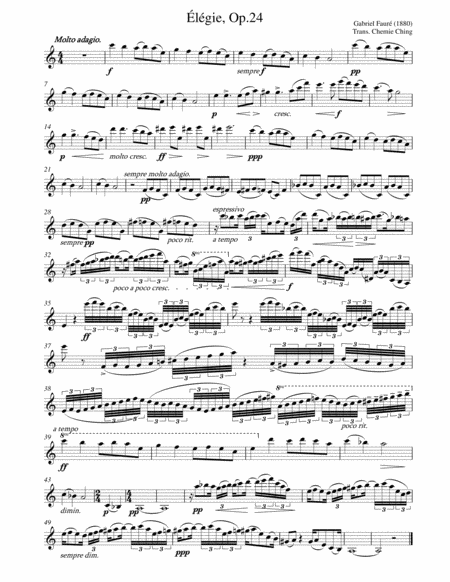 Gabriel Faur Lgie Op 24 Arranged For Baritone Saxophone Sheet Music