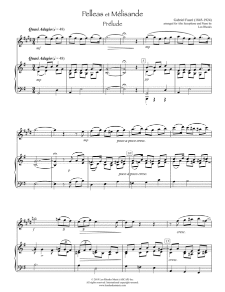 Gabriel Faur Pelleas Et Mlisande Prlude Arranged For Alto Saxophone And Piano Sheet Music