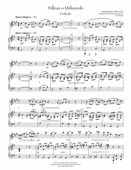 Free Sheet Music Gabriel Faur Pelleas Et Mlisande Prlude For Clarinet And Piano