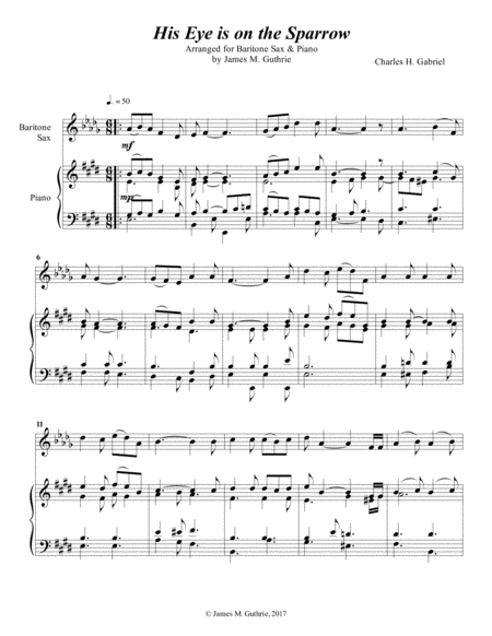 Gabriel His Eye Is On The Sparrow For Baritone Sax Piano Sheet Music