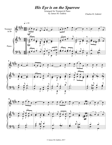 Gabriel His Eye Is On The Sparrow For Trumpet Piano Sheet Music