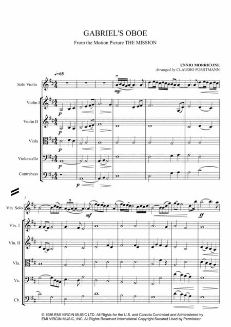 Gabriel Oboe For Solo Violin And String Orchestra By Ennio Morricone Sheet Music