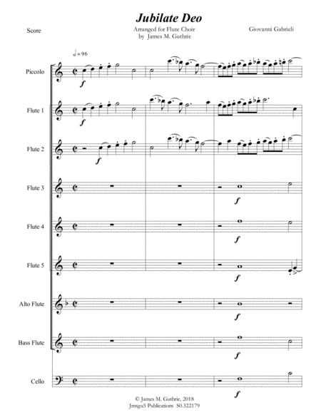 Free Sheet Music Gabrieli Jubilate Deo Ch 136 For Flute Choir