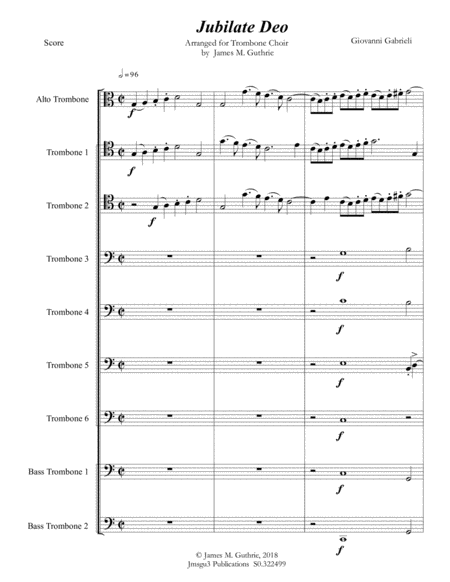Free Sheet Music Gabrieli Jubilate Deo Ch 136 For Trombone Choir