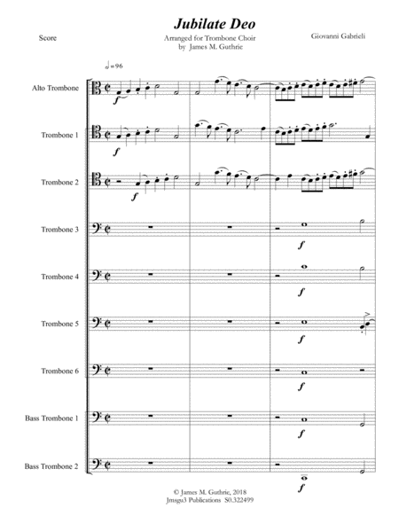 Gabrieli Jubilate Deo Ch 136 For Trombone Choir Sheet Music