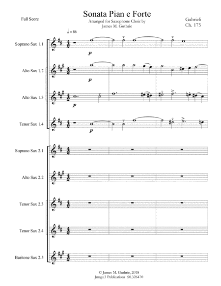 Free Sheet Music Gabrieli Sonata Pian E Forte Ch 175 For Saxophone Choir