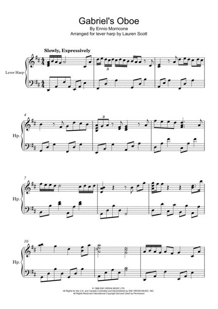 Free Sheet Music Gabriels Oboe For Lever Harp