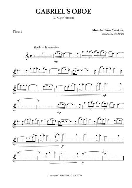 Free Sheet Music Gabriels Oboe Nella Fantasia For Flute Quartet