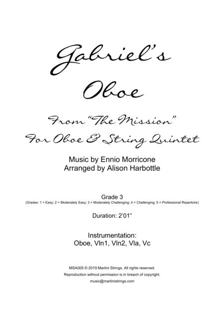 Free Sheet Music Gabriels Oboe Oboe Quintet