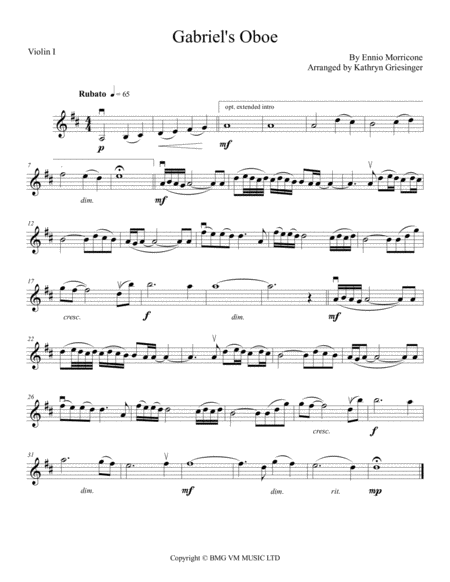 Gabriels Oboe String Quartet Sheet Music