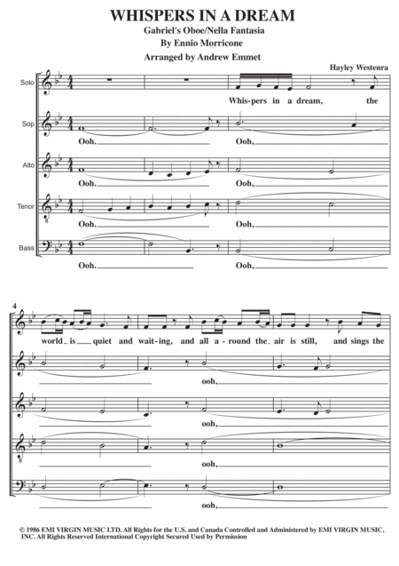 Gabriels Oboe Whispers In A Dream A Cappella Sheet Music