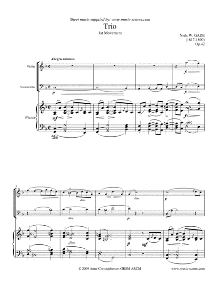 Gade Allegro Animato 1st Movement From Piano Trio Violin Cello And Piano Sheet Music