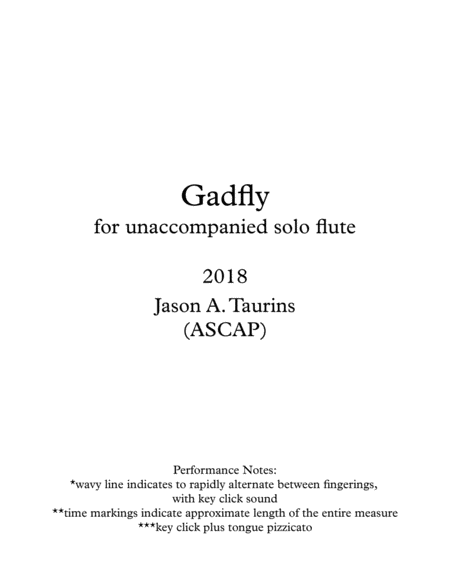 Gadfly For Unaccompanied Solo Flute Sheet Music