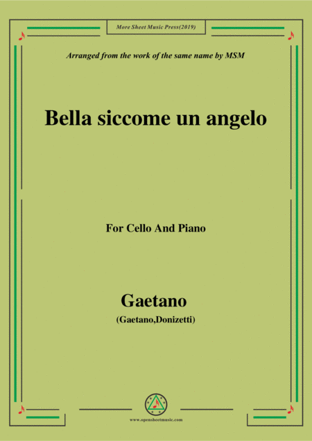 Gaetano Bella Siccome Un Angelo For Cello And Piano Sheet Music