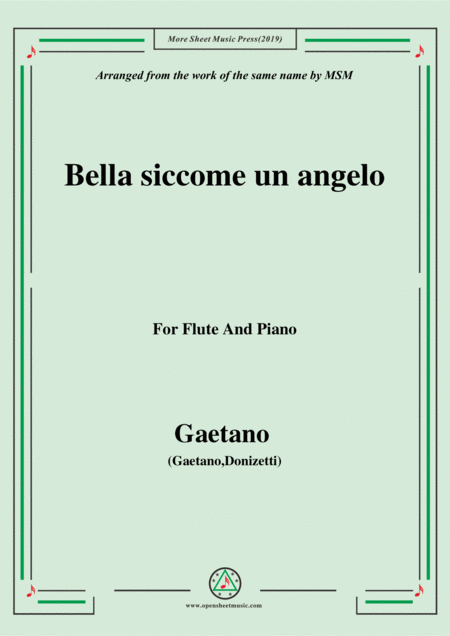 Gaetano Bella Siccome Un Angelo For Flute And Piano Sheet Music