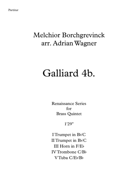 Galliard 4b Melchior Borchgrevinck Brass Quintet Arr Adrian Wagner Sheet Music