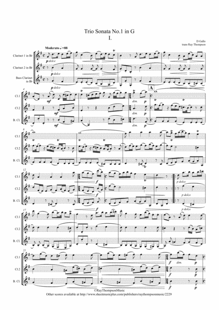 Free Sheet Music Gallo Trio Sonata No 1 In G Mvt I The Original Baroque Music Used In The Derivative Pulcinella Suite 1 Sinfonia Overture Clarinet Trio