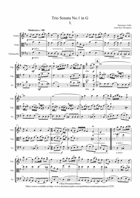 Free Sheet Music Gallo Trio Sonata No 1 In G Mvt I The Original Baroque Music Used In The Derivative Pulcinella Suite 1 Sinfonia Overture String Trio