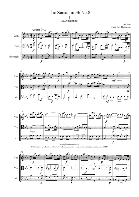 Gallo Trio Sonata No 8 In Eb Mvt I The Original Baroque Music Used In The Derivative Pulcinella Suite 3c Andantino From Scherzino String Trio Page 1