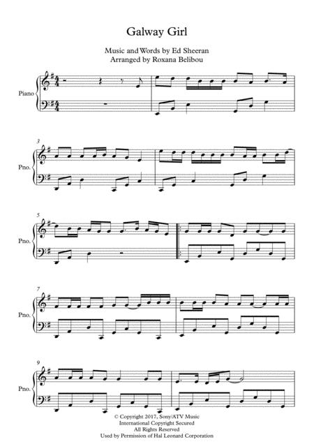 Galway Girl E Minor By Ed Sheeran Piano Sheet Music