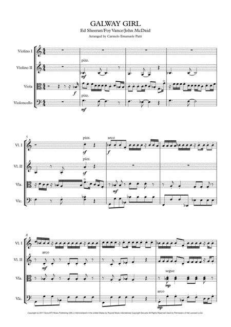 Galway Girl String Quartet Sheet Music