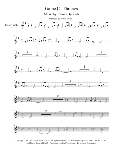 Game Of Thrones Clarinet Sheet Music