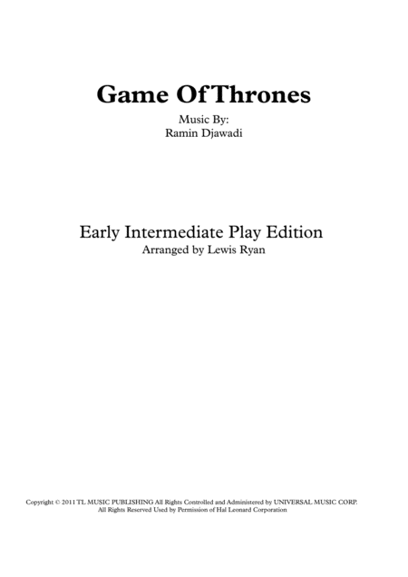 Free Sheet Music Game Of Thrones Early Intermediate