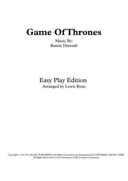 Game Of Thrones Easy Beginner Sheet Music