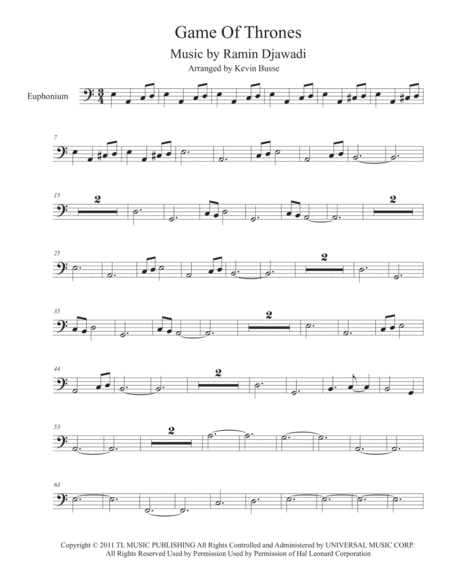 Free Sheet Music Game Of Thrones Easy Key Of C Euphonium