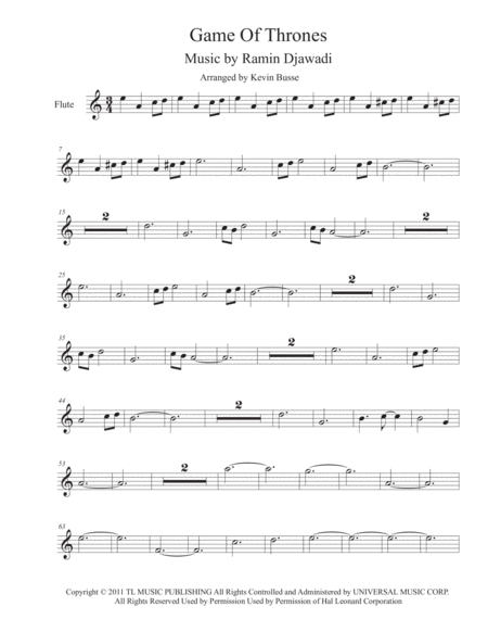 Game Of Thrones Easy Key Of C Flute Sheet Music