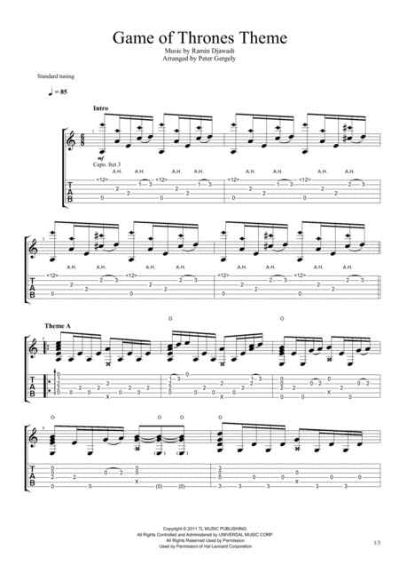 Free Sheet Music Game Of Thrones Fingerstyle Guitar