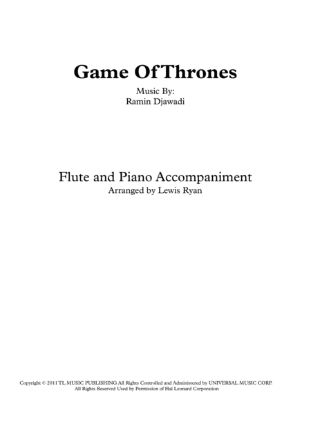 Free Sheet Music Game Of Thrones Flute And Piano