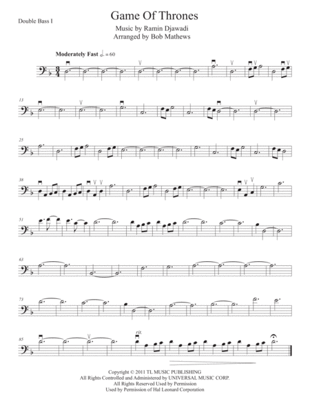 Game Of Thrones For Bass Solo Sheet Music