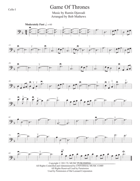 Game Of Thrones For Cello Solo Sheet Music