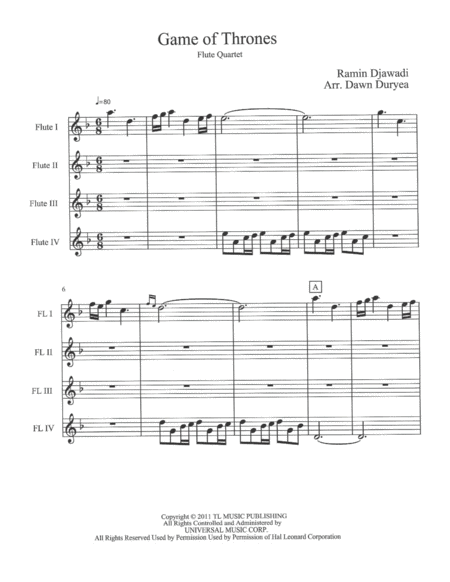 Free Sheet Music Game Of Thrones For Flute Quartet