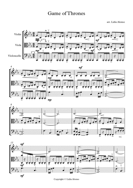 Free Sheet Music Game Of Thrones For String Trio With Viola