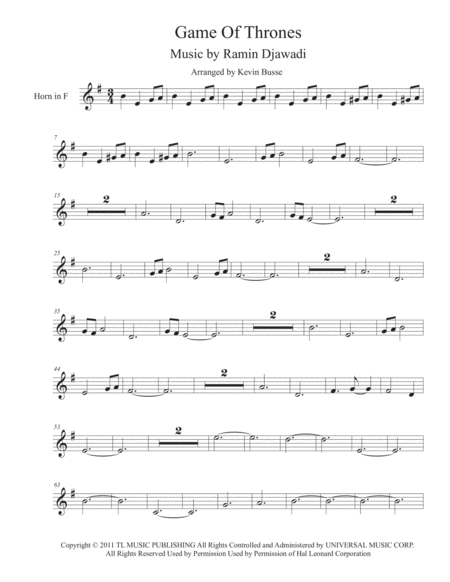 Free Sheet Music Game Of Thrones Horn In F