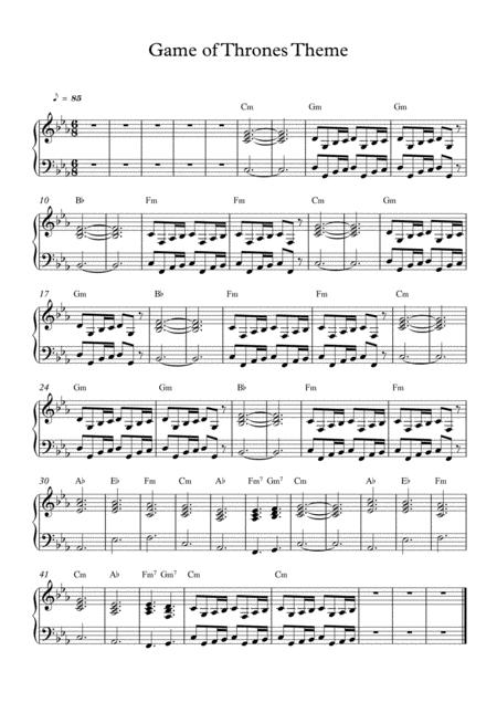 Free Sheet Music Game Of Thrones Mian Theme Piano Sheet Music For Both Hands