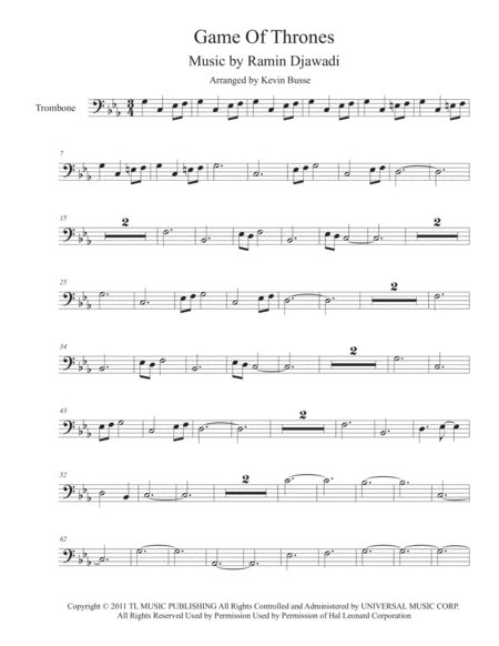 Game Of Thrones Original Key Trombone Sheet Music