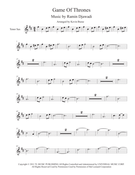 Game Of Thrones Tenor Sax Sheet Music