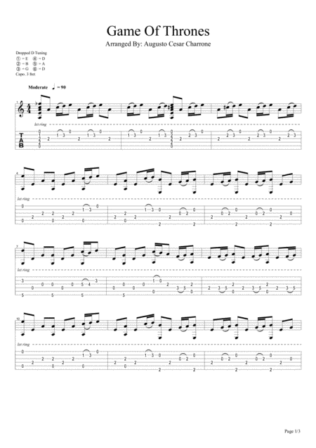 Game Of Thrones Theme Fingerstyle Sheet Music