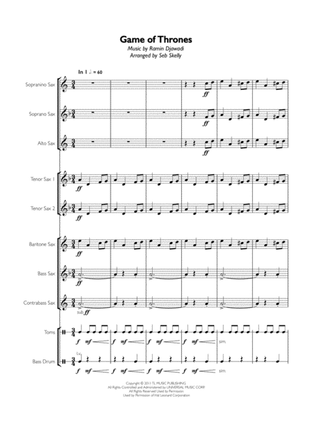 Free Sheet Music Game Of Thrones Theme For All The Saxes