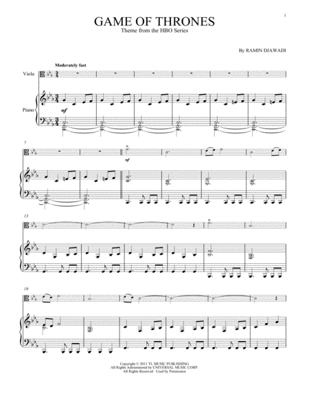 Game Of Thrones Sheet Music