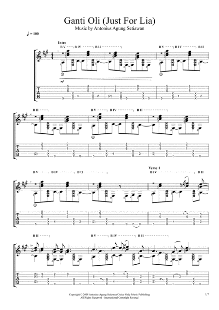 Ganti Oli Just For Lia Fingerstyle Guitar Solo Sheet Music