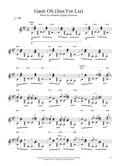 Free Sheet Music Ganti Oli Just For Lia Solo Guitar Score