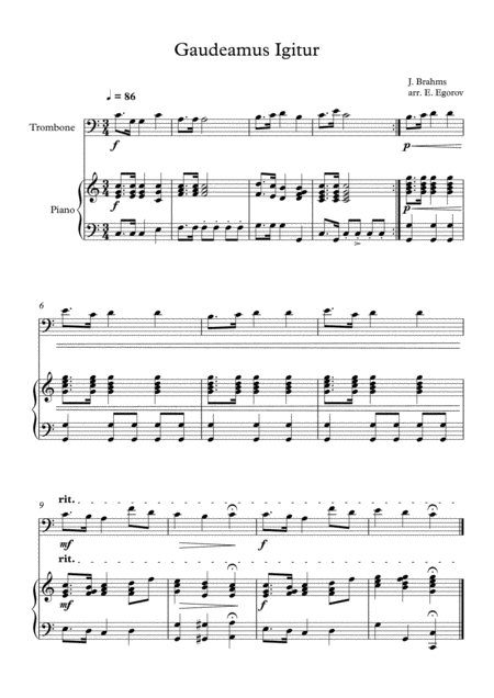 Free Sheet Music Gaudeamus Igitur Johannes Brahms For Trombone Piano