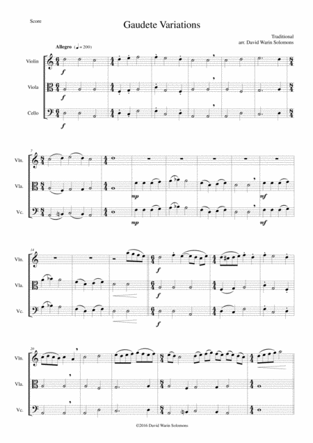 Gaudete Variations For String Trio Sheet Music