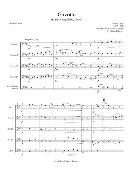 Gavotte From Holberg Suite Sheet Music